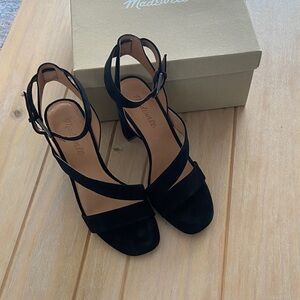 Madewell Black Strappy Heeled Occasion Sandals in Suede